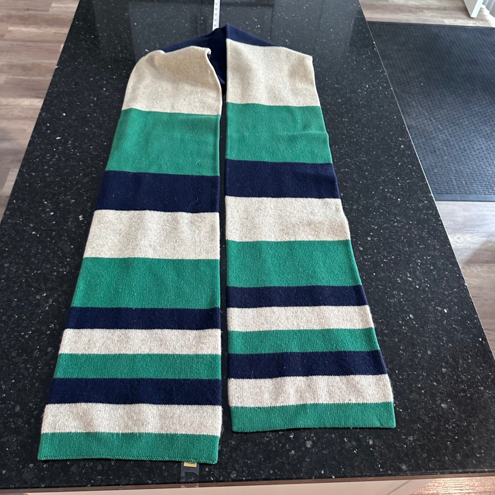 Vintage Cole Haan Men Striped Scarf Green Navy Gray Wool Blend Winter Warm - Picture 4 of 5